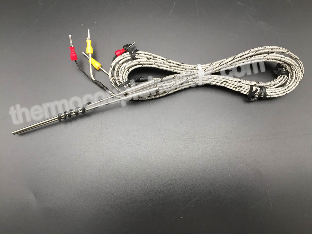 K Type Thermocouple RTD With Metal Transition And Fiberglass Leads SS Braided