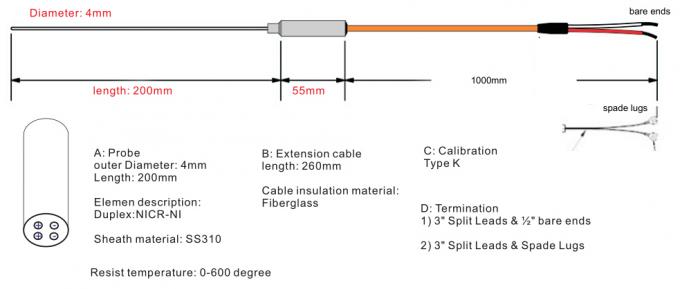 cable de termopar aislado mineral del diámetro de los 6Mm SS316/310/Inconel 600