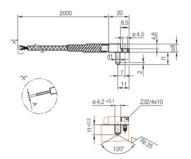 Tipo K/J Sensor de temperatura Tipo de tornillo Termopare 4x12 mm y 4x25 mm con 3 metros